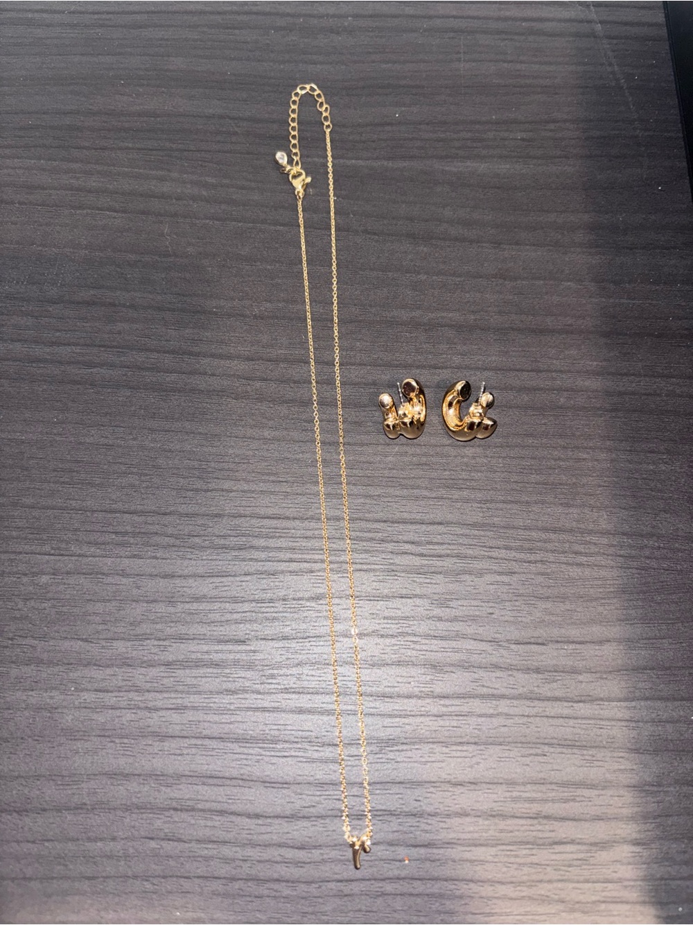 Gold Tone Women's Necklace and Hoop Earrings Set
